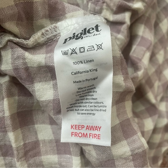 Piglet In Bed Fitted Sheet California King Elderberry Gingham Linen Bedding - Picture 5 of 8